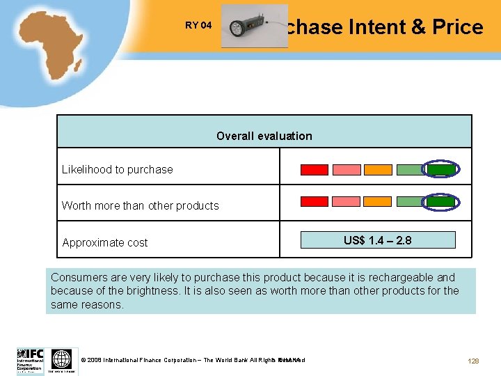 Purchase Intent & Price RY 04 Overall evaluation Likelihood to purchase Worth more than