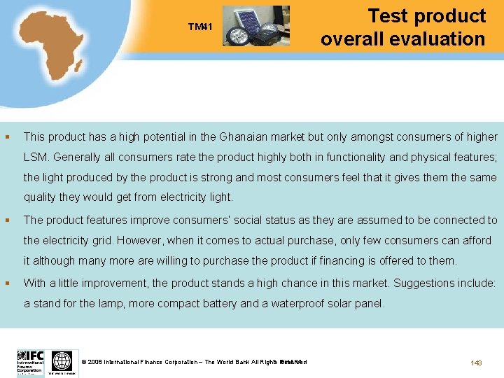 TM 41 § Test product overall evaluation This product has a high potential in