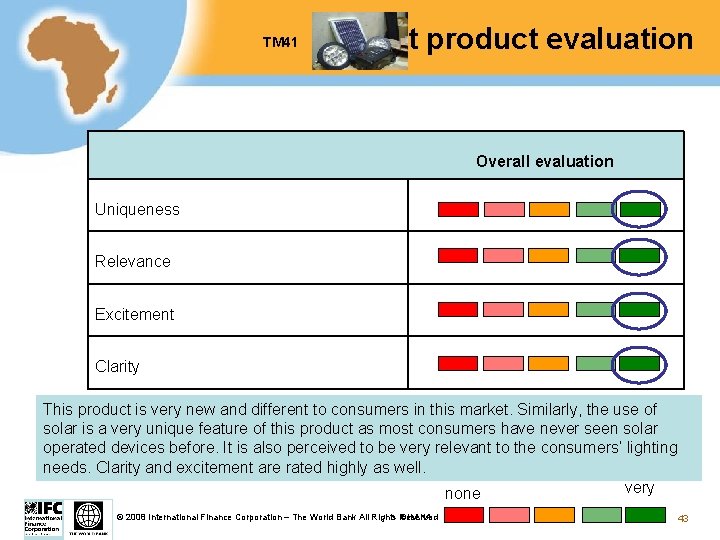 TM 41 Test product evaluation Overall evaluation Uniqueness Relevance Excitement Clarity This product is