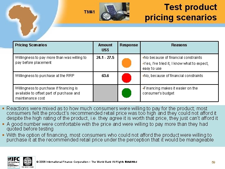 Test product pricing scenarios TM 41 Pricing Scenarios Willingness to pay more than was