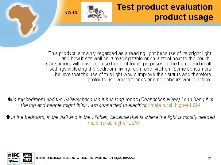 KO 13 Test product evaluation product usage This product is mainly regarded as a