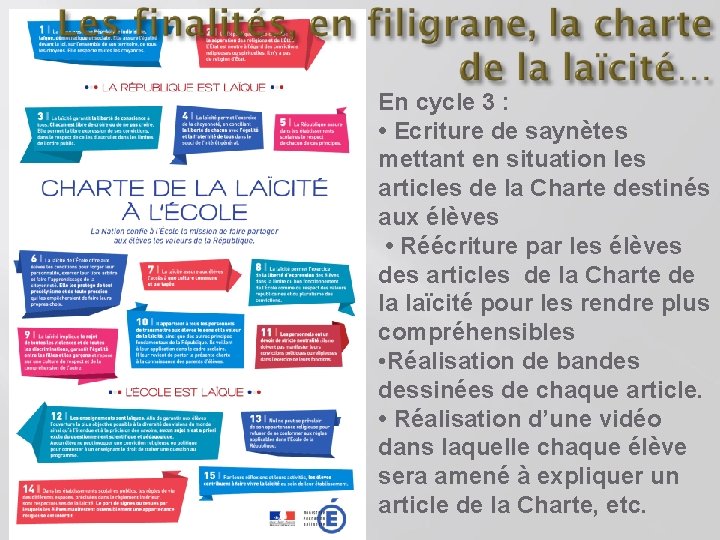 En cycle 3 : • Ecriture de saynètes mettant en situation les articles de