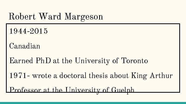 Robert Ward Margeson 1944 -2015 Canadian Earned Ph. D at the University of Toronto