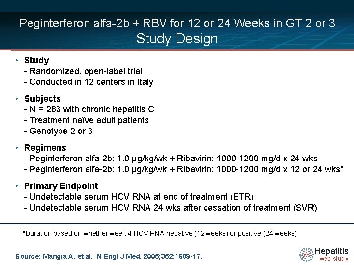Peginterferon alfa-2 b + RBV for 12 or 24 Weeks in GT 2 or