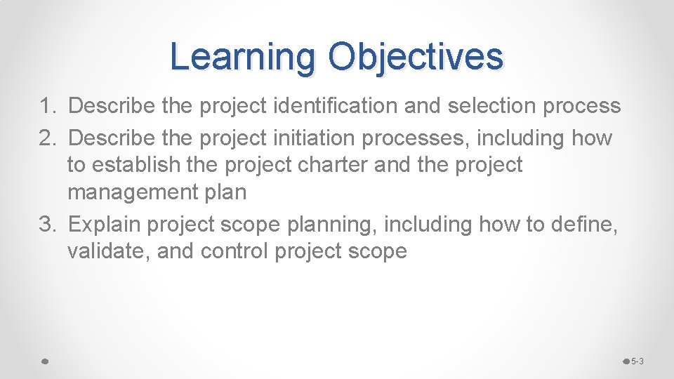 Learning Objectives 1. Describe the project identification and selection process 2. Describe the project Learning Objectives 1. Describe the project identification and selection process 2. Describe the project