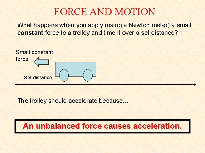 FORCE AND MOTION What happens when you apply (using a Newton meter) a small FORCE AND MOTION What happens when you apply (using a Newton meter) a small