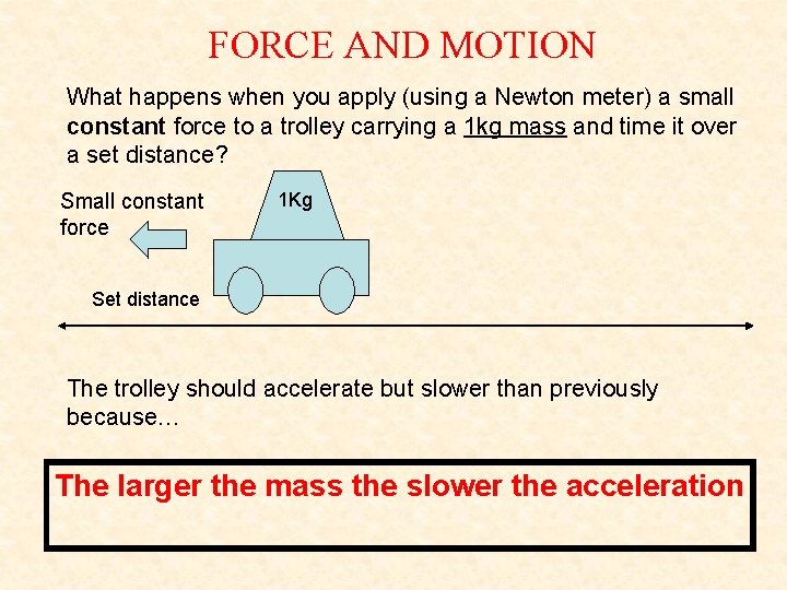 FORCE AND MOTION What happens when you apply (using a Newton meter) a small FORCE AND MOTION What happens when you apply (using a Newton meter) a small