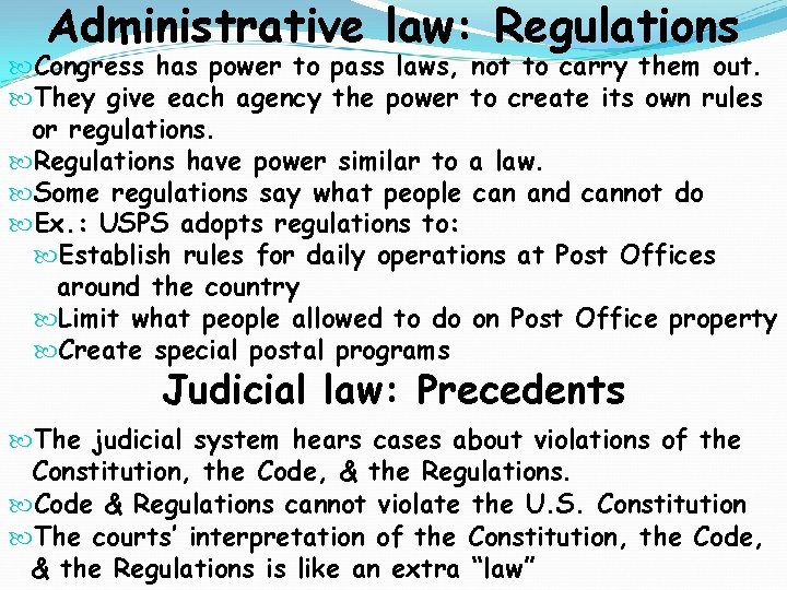 Administrative law: Regulations Congress has power to pass laws, not to carry them out.