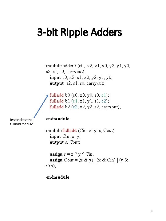 3 -bit Ripple Adders module adder 3 (c 0, x 2, x 1, x