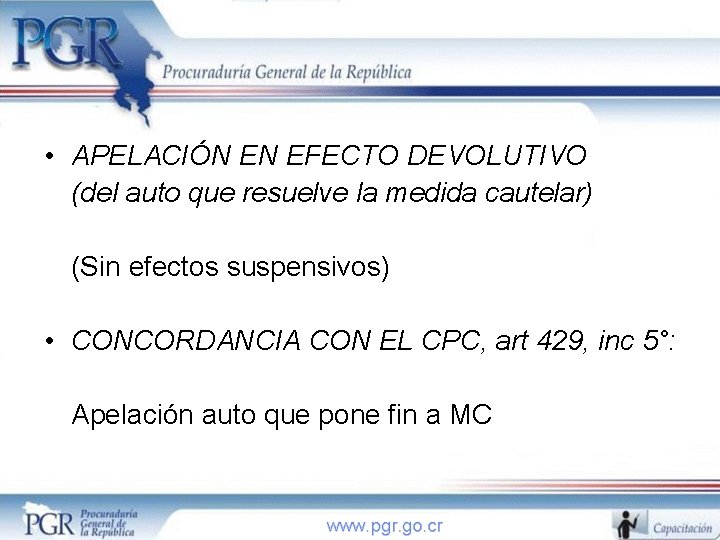  • APELACIÓN EN EFECTO DEVOLUTIVO (del auto que resuelve la medida cautelar) (Sin