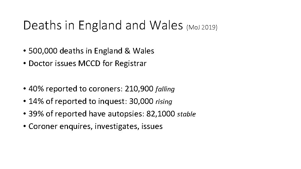 Deaths in England Wales (Mo. J 2019) • 500, 000 deaths in England &