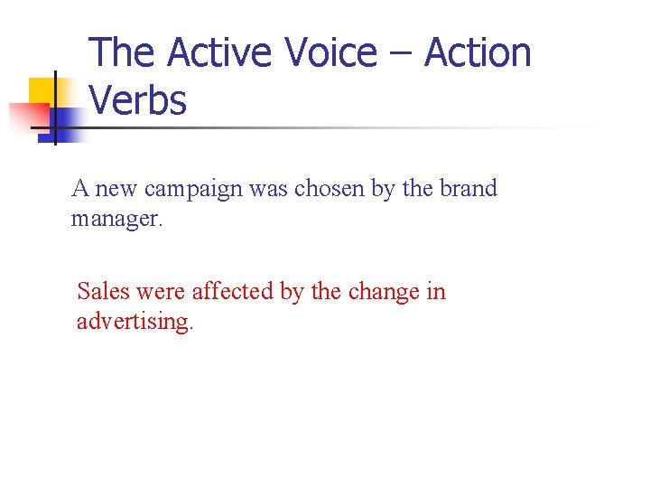 The Active Voice – Action Verbs A new campaign was chosen by the brand