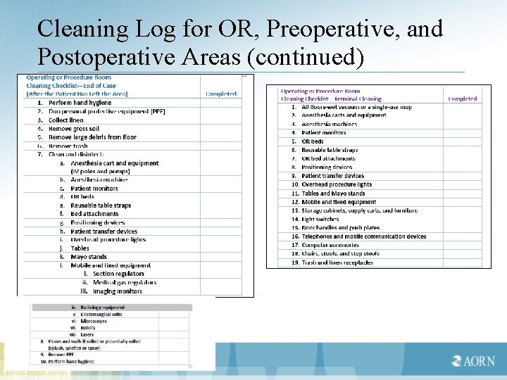 Cleaning Log for OR, Preoperative, and Postoperative Areas (continued) 