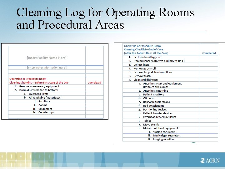Cleaning Log for Operating Rooms and Procedural Areas 