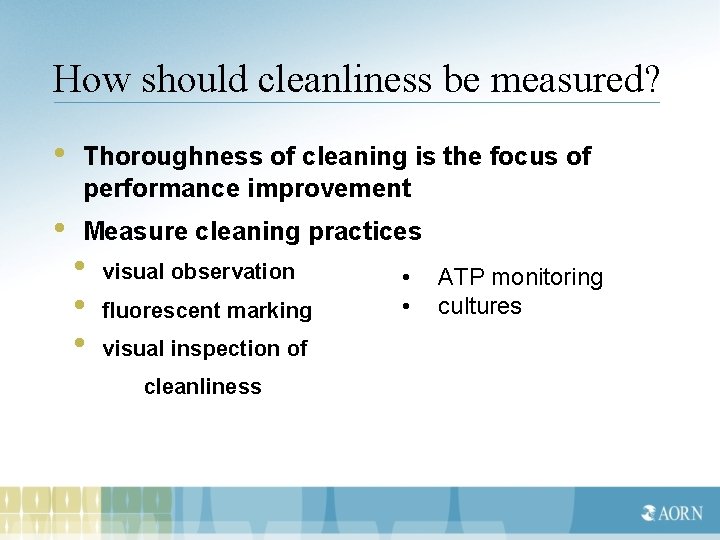 How should cleanliness be measured? • Thoroughness of cleaning is the focus of performance