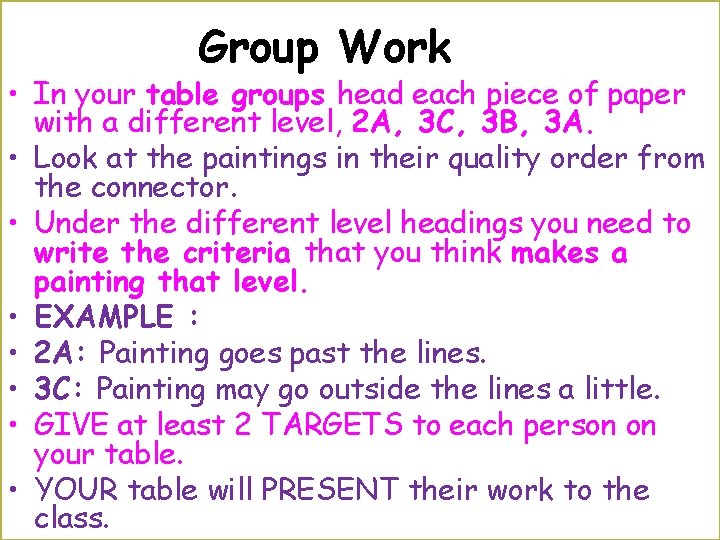 Group Work • In your table groups head each piece of paper with a