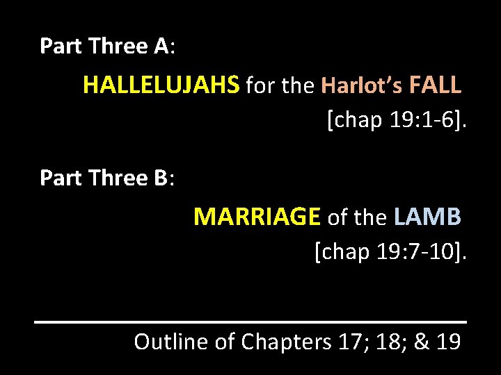 Part Three A: HALLELUJAHS for the Harlot’s FALL [chap 19: 1 -6]. Part Three