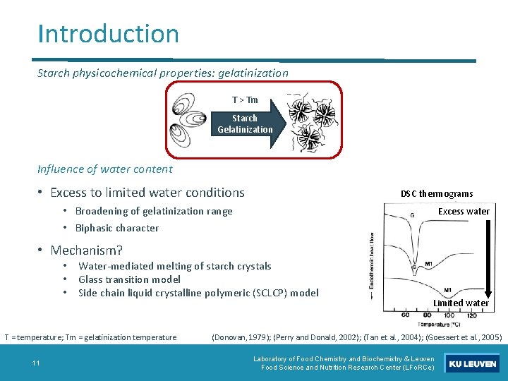 Introduction Starch physicochemical properties: gelatinization T > Tm Starch Gelatinization Influence of water content
