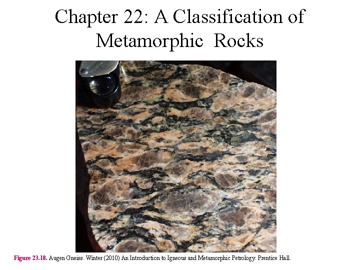 Chapter 22: A Classification of Metamorphic Rocks Figure 23. 18. Augen Gneiss. Winter (2010)