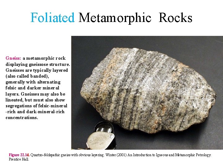 Foliated Metamorphic Rocks Gneiss: a metamorphic rock displaying gneissose structure. Gneisses are typically layered