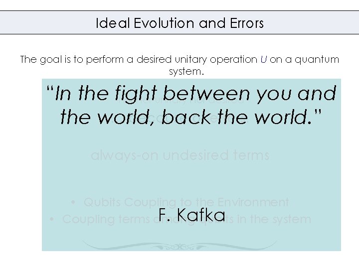 Ideal Evolution and Errors The goal is to perform a desired unitary operation U