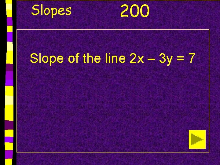 Slopes 200 Slope of the line 2 x – 3 y = 7 