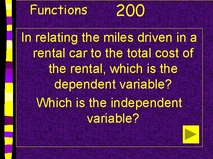 Functions 200 In relating the miles driven in a rental car to the total
