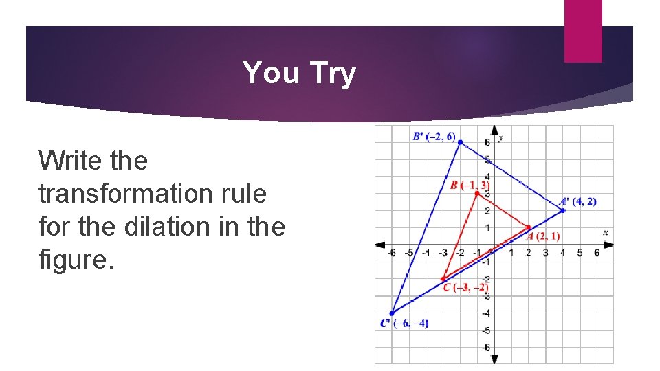 You Try Write the transformation rule for the dilation in the figure. 