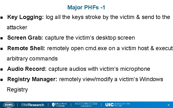 Major PHFs -1 n Key Logging: log all the keys stroke by the victim