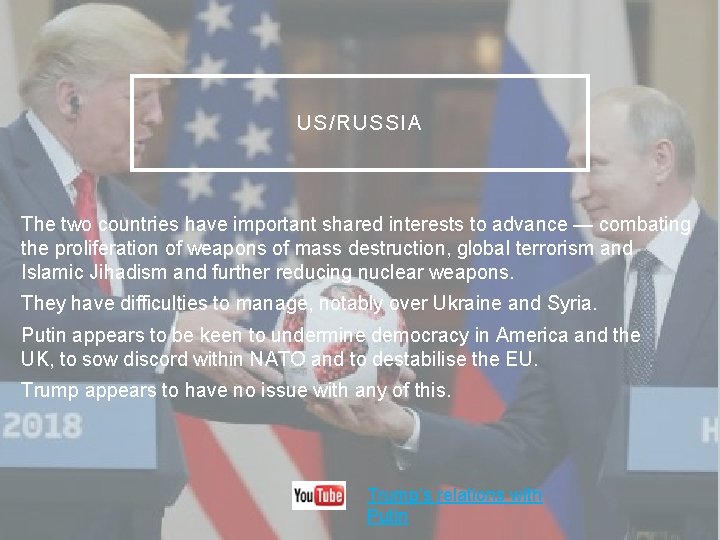 US/RUSSIA The two countries have important shared interests to advance — combating the proliferation US/RUSSIA The two countries have important shared interests to advance — combating the proliferation