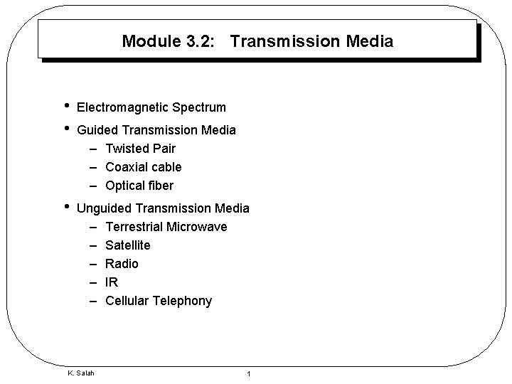Module 3. 2: Transmission Media • • Electromagnetic Spectrum • Unguided Transmission Media –