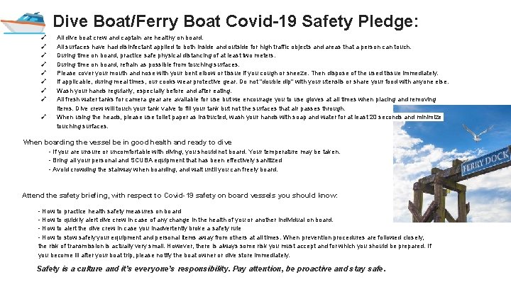 Dive Boat/Ferry Boat Covid-19 Safety Pledge: ✓ ✓ ✓ ✓ ✓ All dive boat