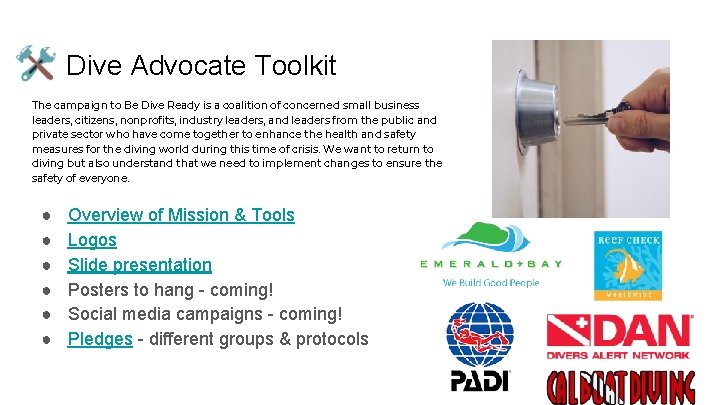 Dive Advocate Toolkit The campaign to Be Dive Ready is a coalition of concerned