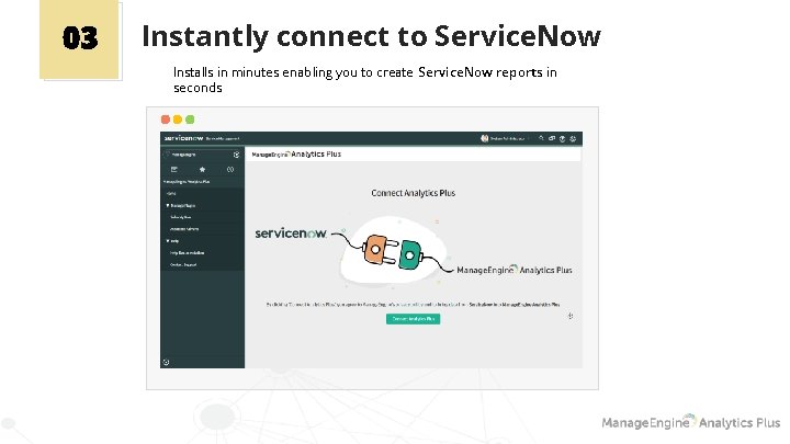 03 Instantly connect to Service. Now Installs in minutes enabling you to create Service.