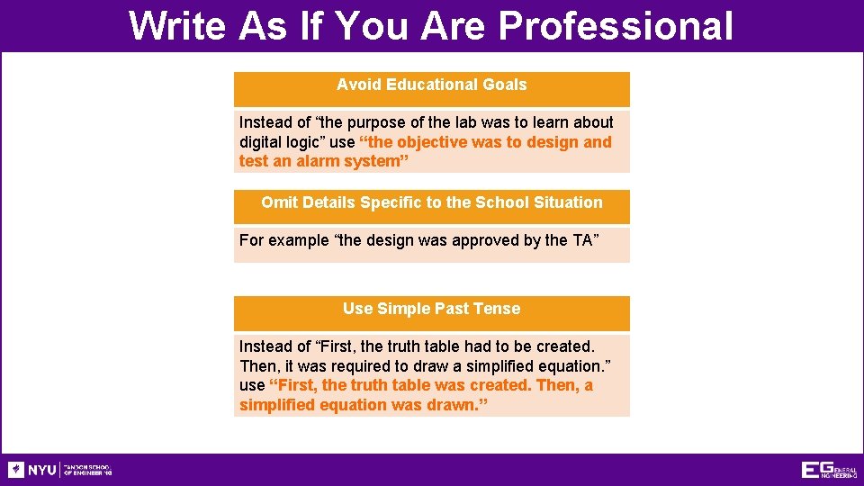 Write As If You Are Professional Avoid Educational Goals Instead of “the purpose of