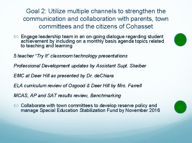Goal 2: Utilize multiple channels to strengthen the communication and collaboration with parents, town