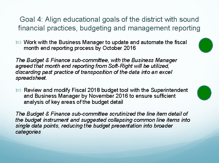Goal 4: Align educational goals of the district with sound financial practices, budgeting and
