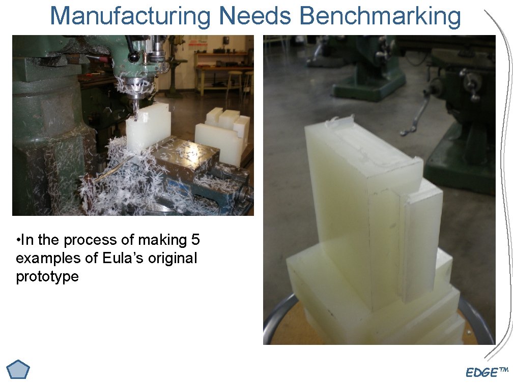 Manufacturing Needs Benchmarking • In the process of making 5 examples of Eula’s original
