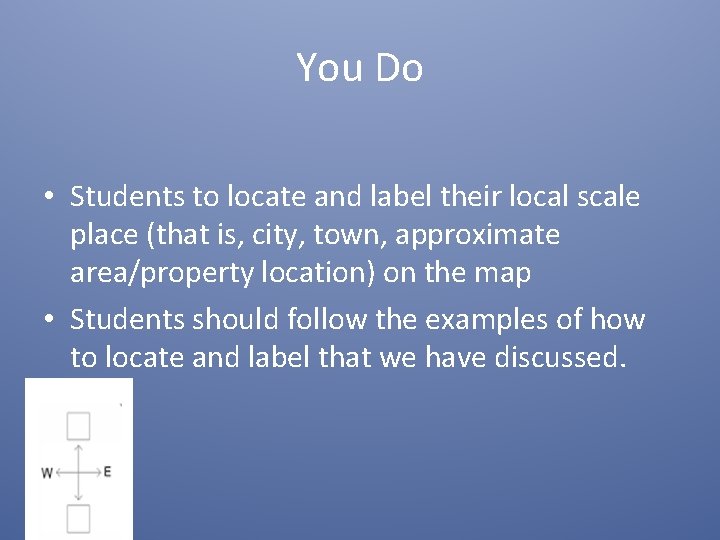 You Do • Students to locate and label their local scale place (that is,