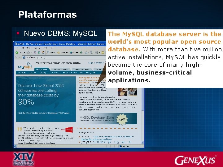 Plataformas Nuevo DBMS: My. SQL 