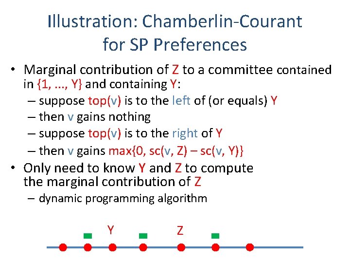Illustration: Chamberlin-Courant for SP Preferences • Marginal contribution of Z to a committee contained