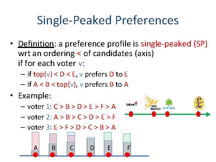 Single-Peaked Preferences • Definition: a preference profile is single-peaked (SP) wrt an ordering <