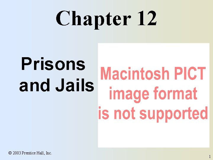 Chapter 12 Prisons and Jails © 2003 Prentice Hall, Inc. 1 