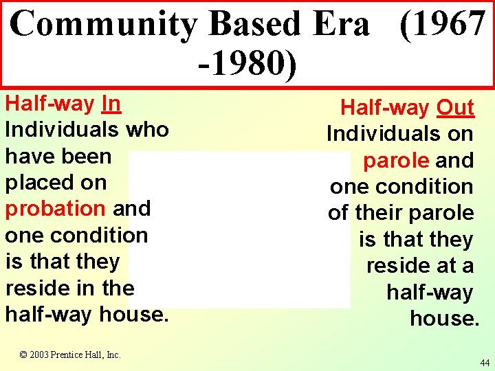 Community Based Era (1967 -1980) Half-way In Individuals who have been placed on probation