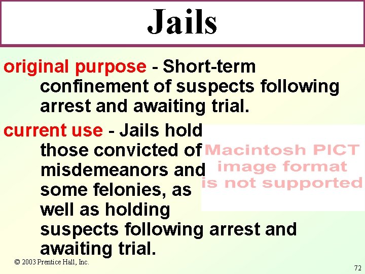 Jails original purpose - Short-term confinement of suspects following arrest and awaiting trial. current