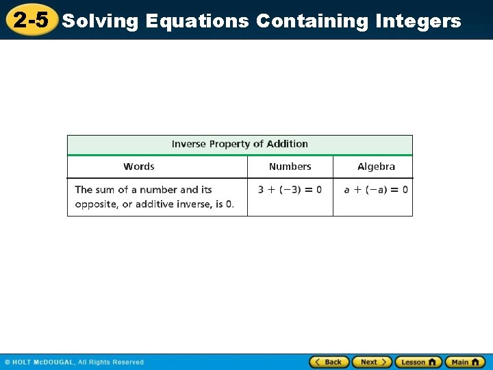 2 -5 Solving Equations Containing Integers 