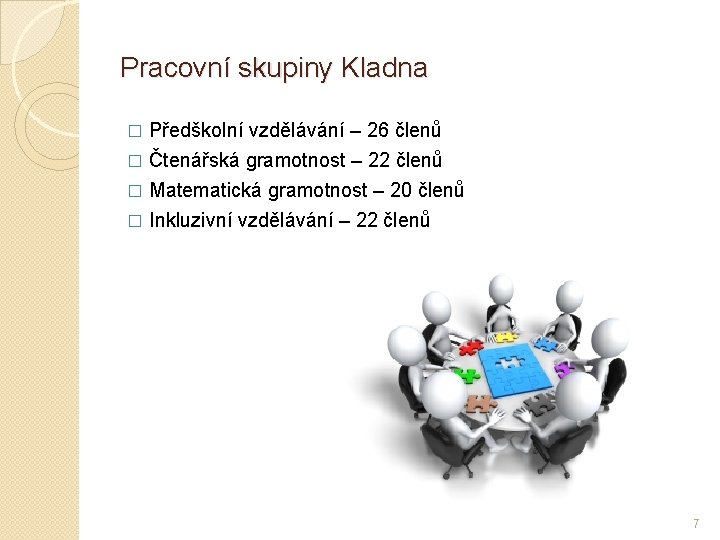 Pracovní skupiny Kladna Předškolní vzdělávání – 26 členů � Čtenářská gramotnost – 22 členů