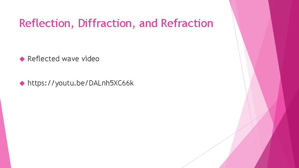 Reflection, Diffraction, and Refraction Reflected wave video https: //youtu. be/DALnh 5 XC 66 k