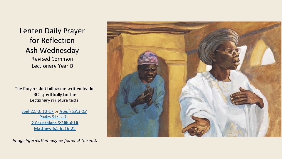 Lenten Daily Prayer for Reflection Ash Wednesday Revised Common Lectionary Year B The Prayers