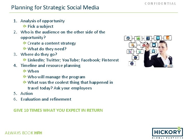 Planning for Strategic Social Media 1. Analysis of opportunity Pick a subject 2. Who